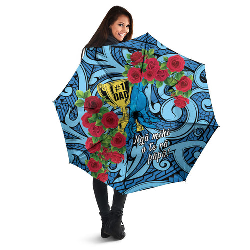 New Zealand Father's Day Umbrella Best Dad Trophy Red Rose Maori Pattern