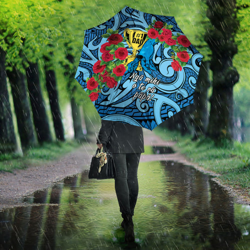 New Zealand Father's Day Umbrella Best Dad Trophy Red Rose Maori Pattern