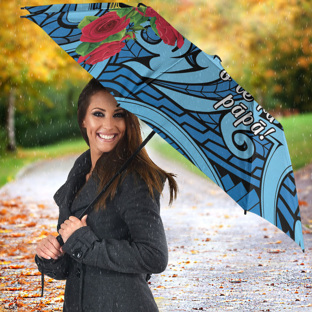 New Zealand Father's Day Umbrella Best Dad Trophy Red Rose Maori Pattern