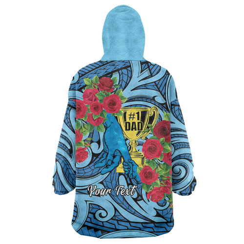 Personalised New Zealand Father's Day Wearable Blanket Hoodie Best Dad Trophy Red Rose Maori Pattern