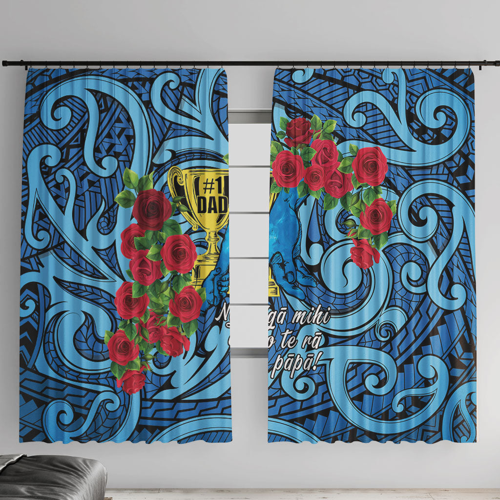 New Zealand Father's Day Window Curtain Best Dad Trophy Red Rose Maori Pattern