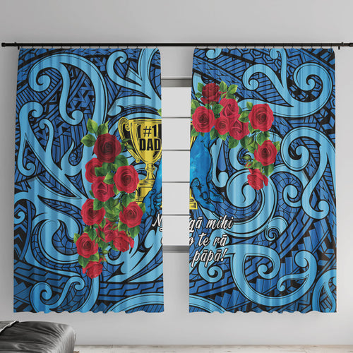 New Zealand Father's Day Window Curtain Best Dad Trophy Red Rose Maori Pattern