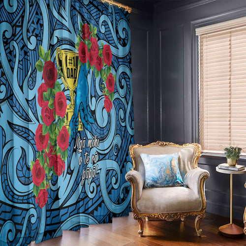 New Zealand Father's Day Window Curtain Best Dad Trophy Red Rose Maori Pattern