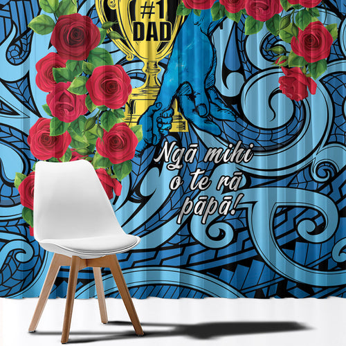 New Zealand Father's Day Window Curtain Best Dad Trophy Red Rose Maori Pattern
