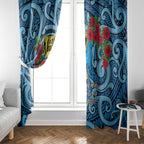 New Zealand Father's Day Window Curtain Best Dad Trophy Red Rose Maori Pattern