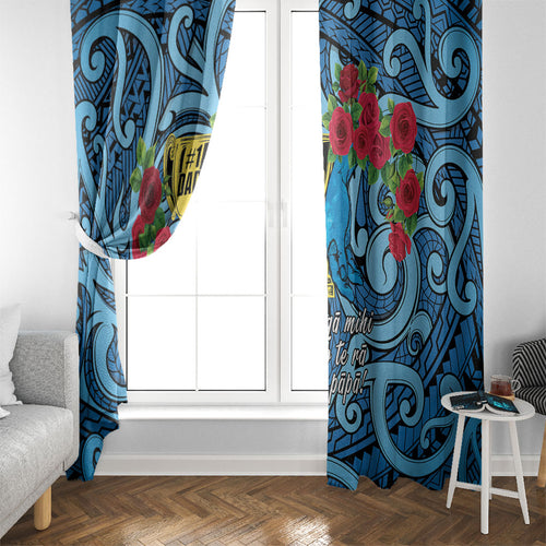 New Zealand Father's Day Window Curtain Best Dad Trophy Red Rose Maori Pattern