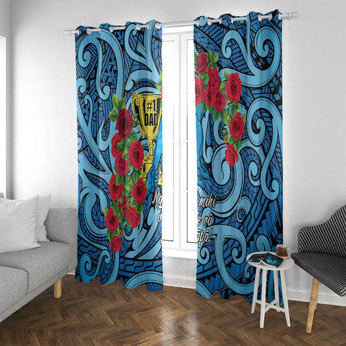 New Zealand Father's Day Window Curtain Best Dad Trophy Red Rose Maori Pattern
