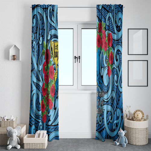 New Zealand Father's Day Window Curtain Best Dad Trophy Red Rose Maori Pattern
