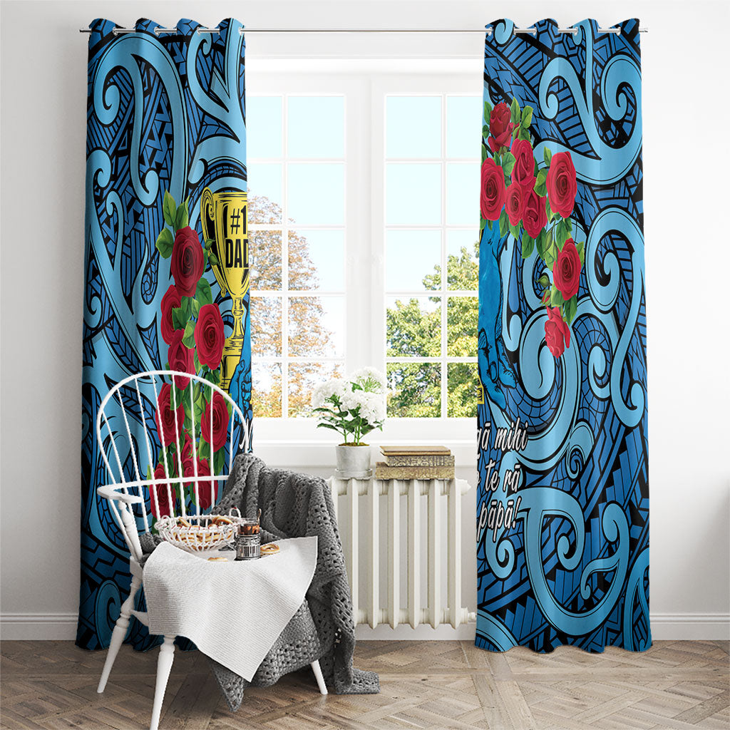 New Zealand Father's Day Window Curtain Best Dad Trophy Red Rose Maori Pattern