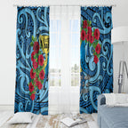 New Zealand Father's Day Window Curtain Best Dad Trophy Red Rose Maori Pattern