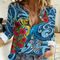 Personalised New Zealand Father's Day Women Casual Shirt Best Dad Trophy Red Rose Maori Pattern