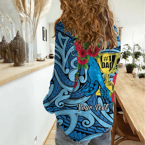 Personalised New Zealand Father's Day Women Casual Shirt Best Dad Trophy Red Rose Maori Pattern