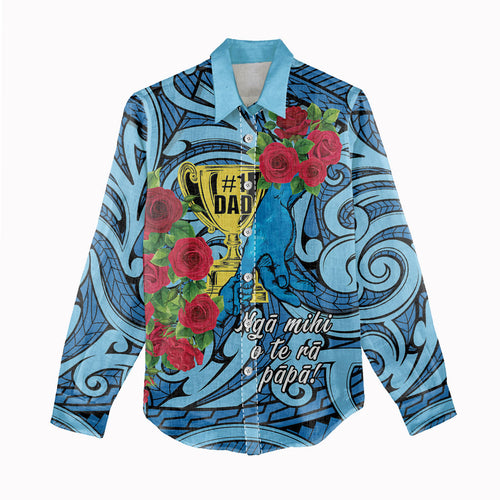 Personalised New Zealand Father's Day Women Casual Shirt Best Dad Trophy Red Rose Maori Pattern