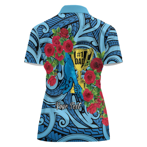 Personalised New Zealand Father's Day Women Polo Shirt Best Dad Trophy Red Rose Maori Pattern