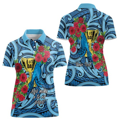 Personalised New Zealand Father's Day Women Polo Shirt Best Dad Trophy Red Rose Maori Pattern