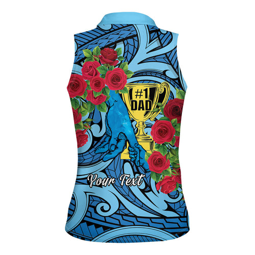 Personalised New Zealand Father's Day Women Sleeveless Polo Shirt Best Dad Trophy Red Rose Maori Pattern