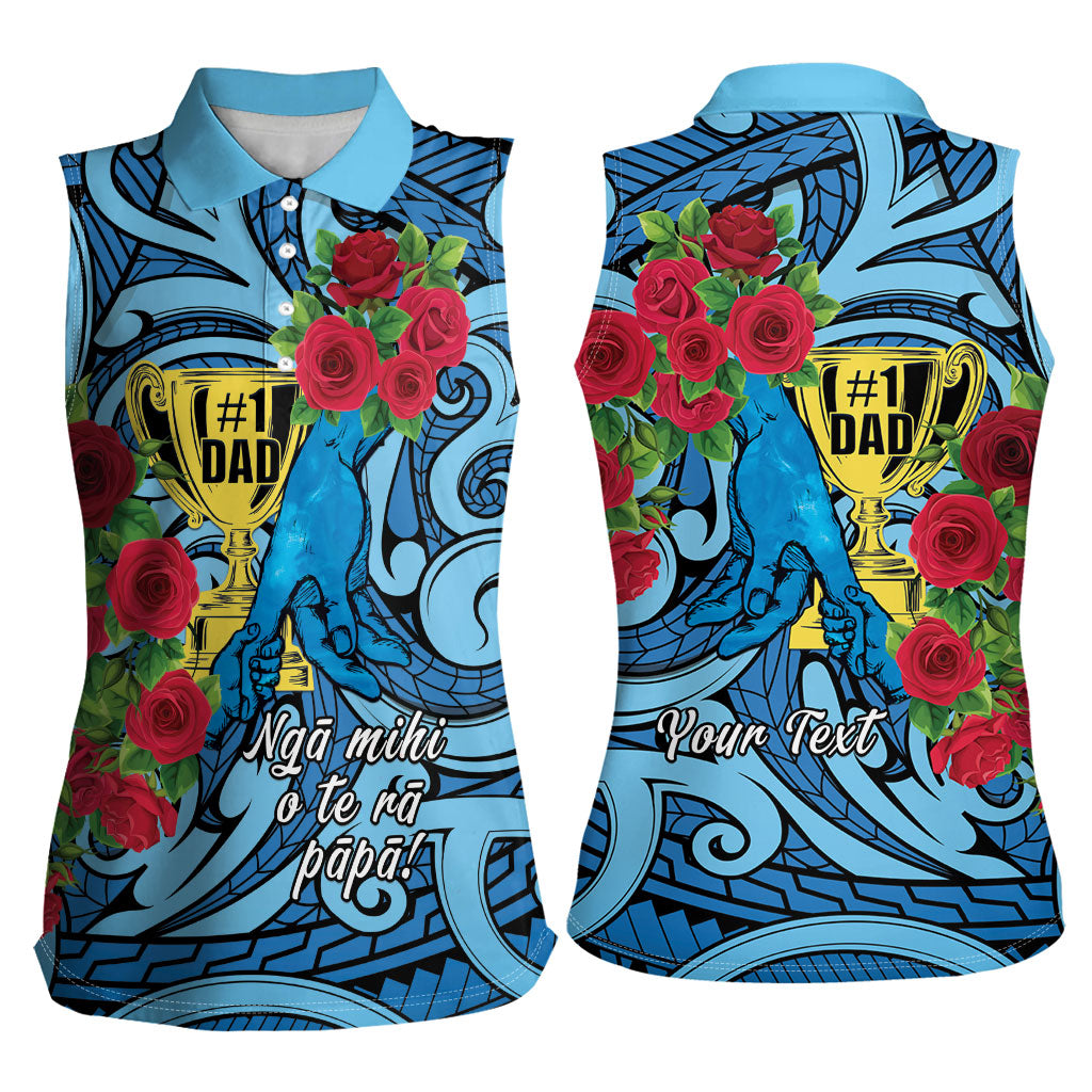 Personalised New Zealand Father's Day Women Sleeveless Polo Shirt Best Dad Trophy Red Rose Maori Pattern