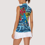Personalised New Zealand Father's Day Women Sleeveless Polo Shirt Best Dad Trophy Red Rose Maori Pattern