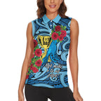 Personalised New Zealand Father's Day Women Sleeveless Polo Shirt Best Dad Trophy Red Rose Maori Pattern