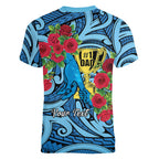Personalised New Zealand Father's Day Women V-Neck T-Shirt Best Dad Trophy Red Rose Maori Pattern