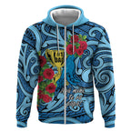Personalised New Zealand Father's Day Zip Hoodie Best Dad Trophy Red Rose Maori Pattern