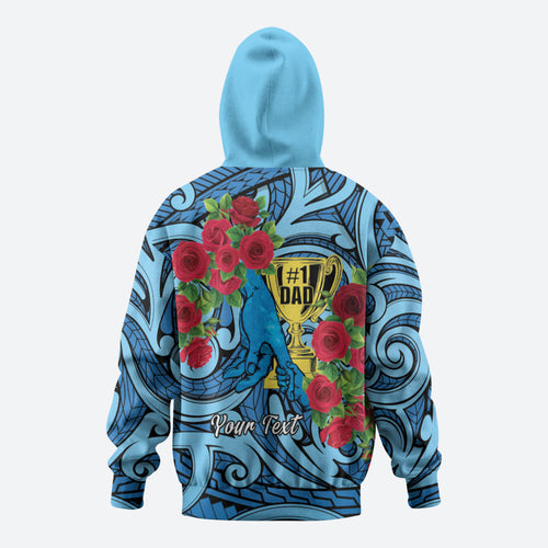 Personalised New Zealand Father's Day Zip Hoodie Best Dad Trophy Red Rose Maori Pattern