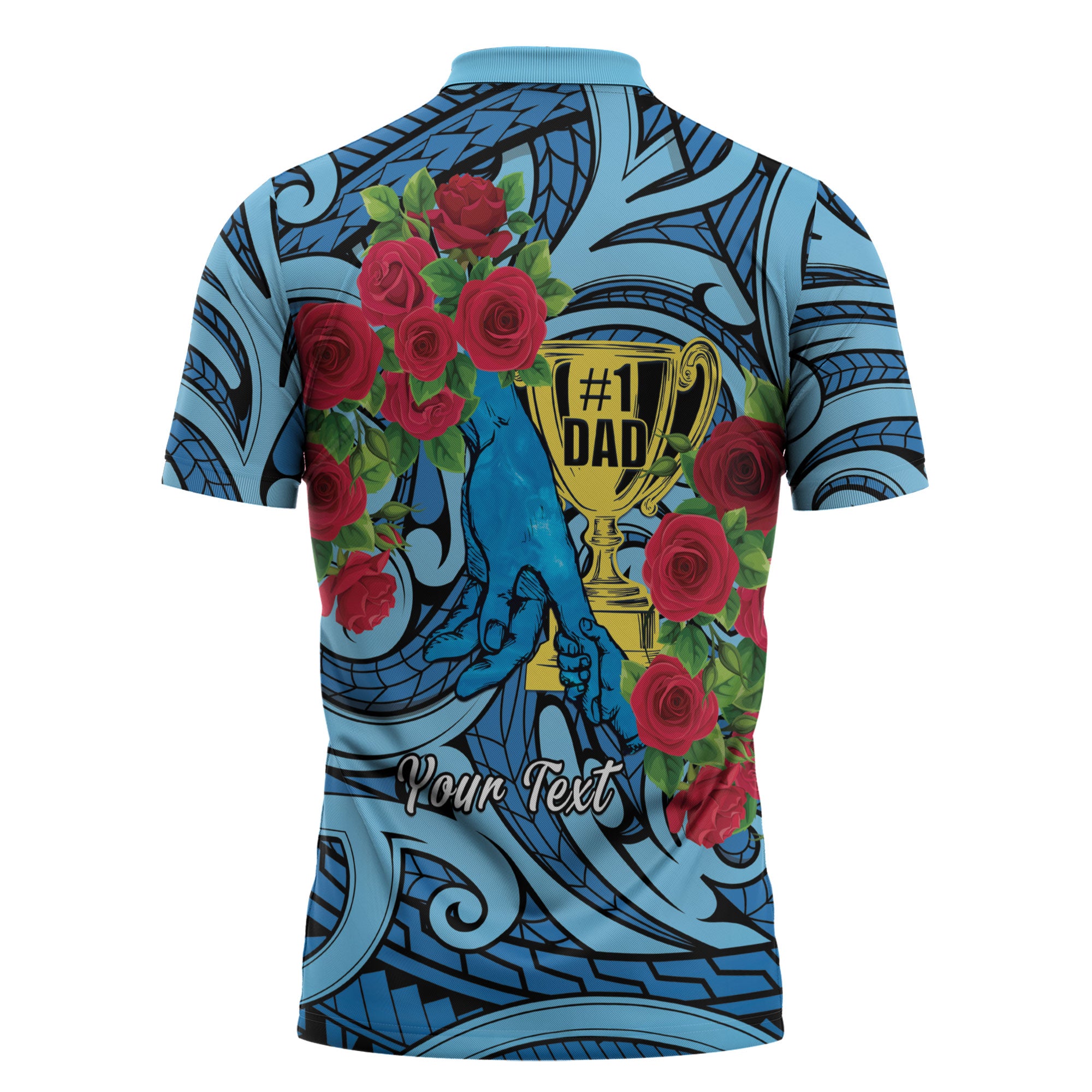 Personalised New Zealand Father's Day Zipper Polo Shirt Best Dad Trophy Red Rose Maori Pattern