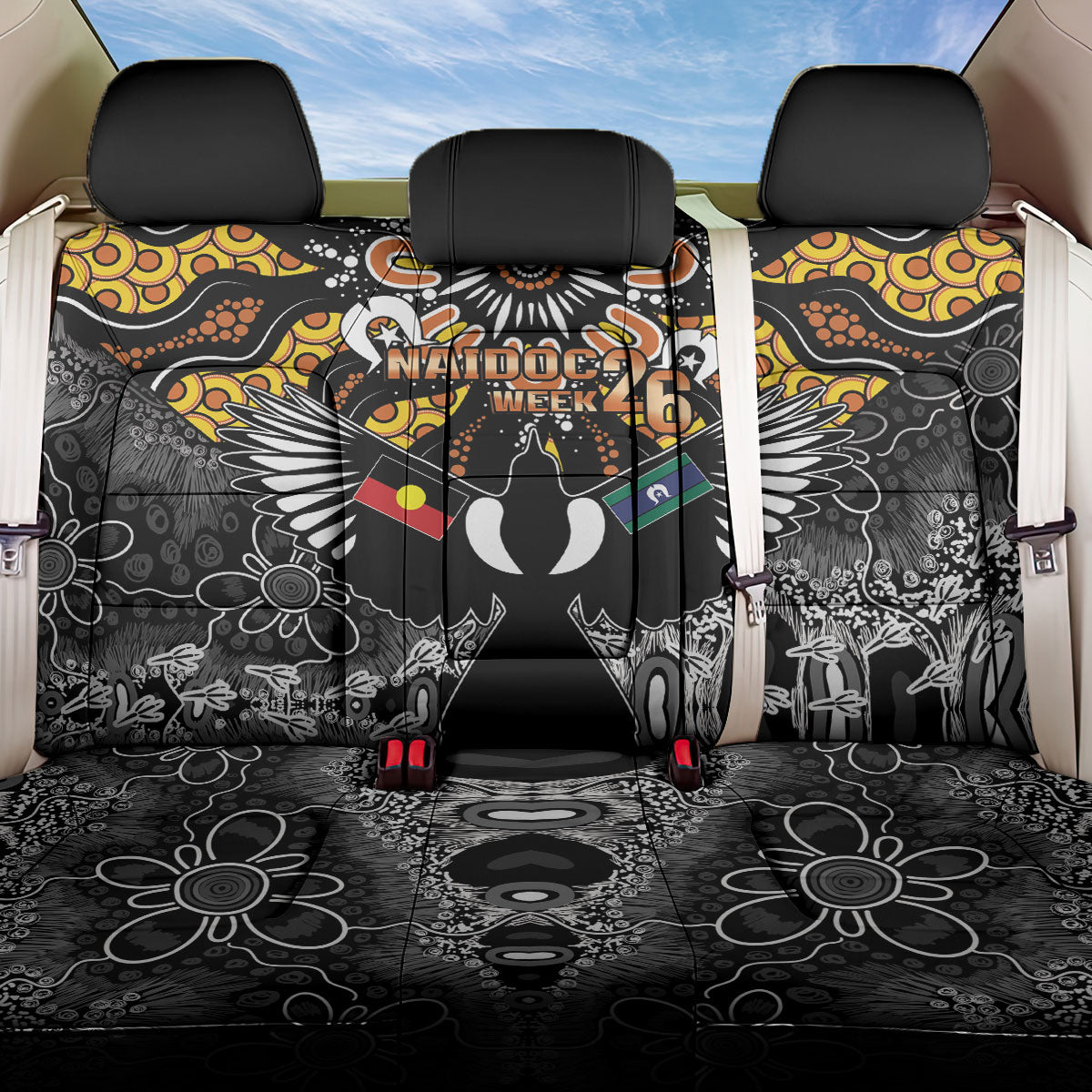Magpies NAIDOC Week 2026 Back Car Seat Cover Australian Aboriginal Torres Strait Islander Flag