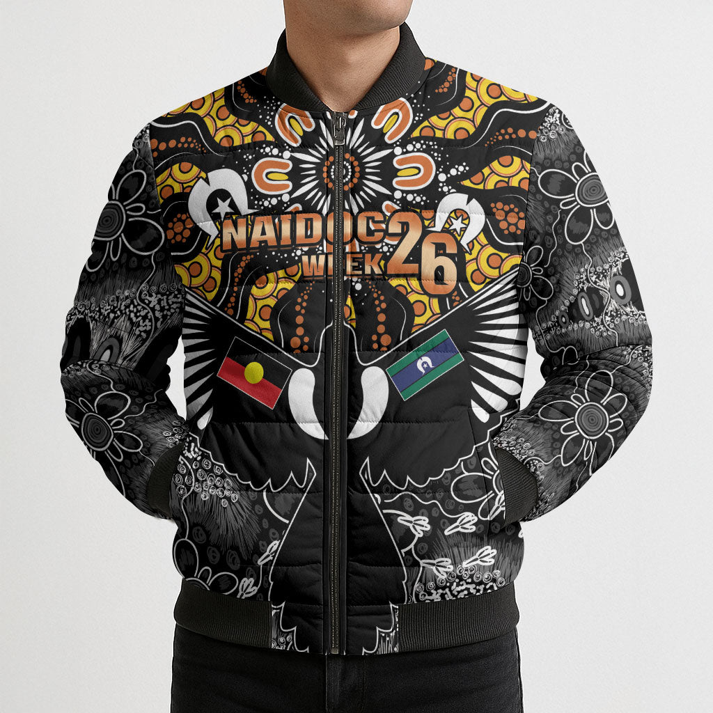 Magpies NAIDOC Week 2026 Personalised Bomber Puffer Jacket Australian Aboriginal Torres Strait Islander Flag