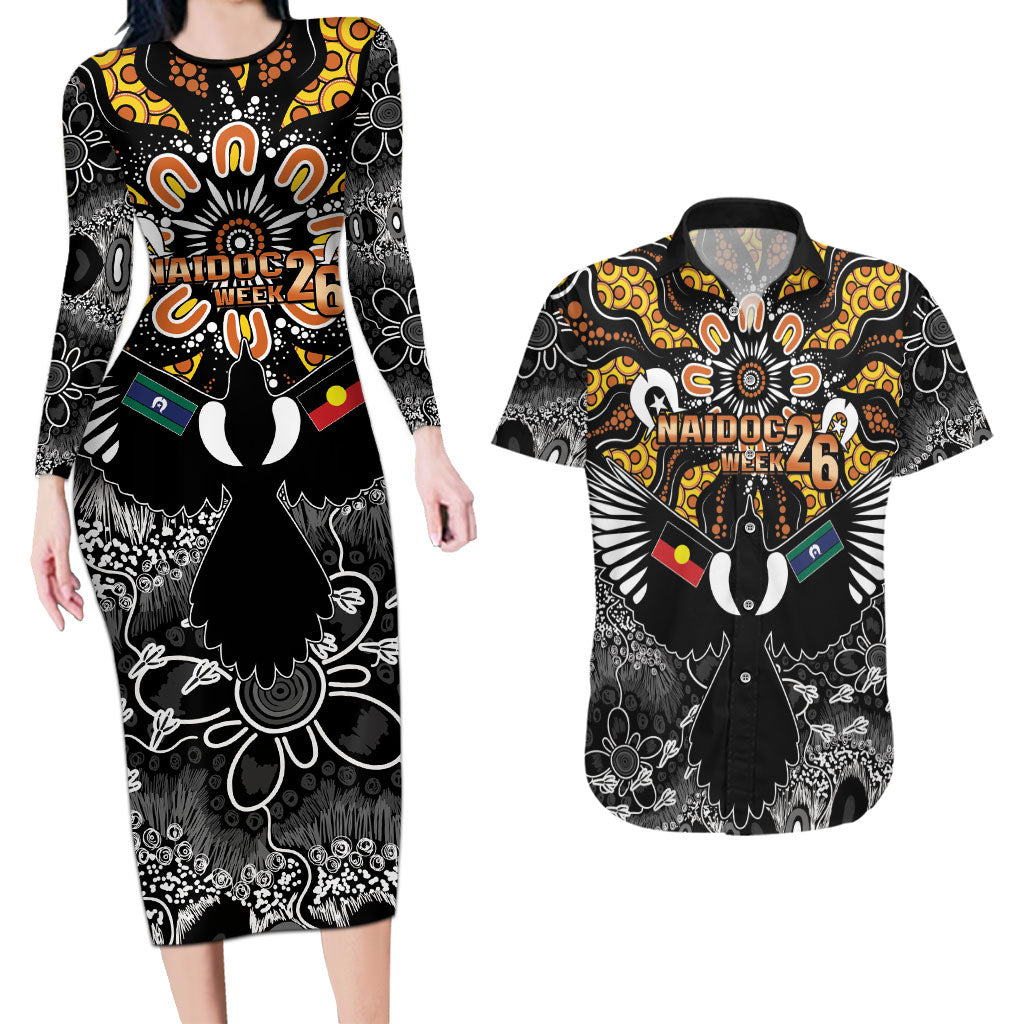 Magpies NAIDOC Week 2026 Personalised Couples Matching Long Sleeve Bodycon Dress and Hawaiian Shirt Australian Aboriginal Torres Strait Islander Flag