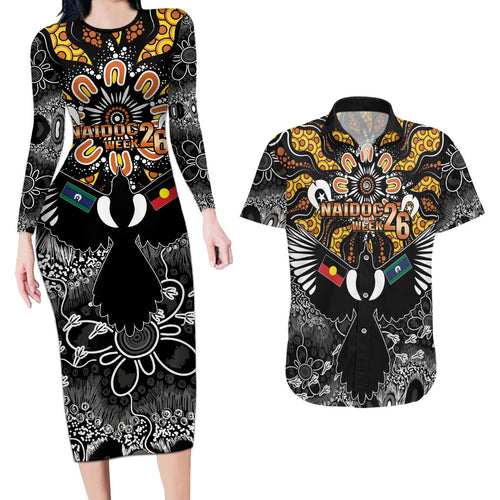Magpies NAIDOC Week 2026 Personalised Couples Matching Long Sleeve Bodycon Dress and Hawaiian Shirt Australian Aboriginal Torres Strait Islander Flag
