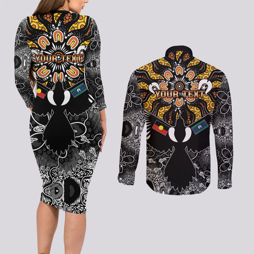 Magpies NAIDOC Week 2026 Personalised Couples Matching Long Sleeve Bodycon Dress and Long Sleeve Button Shirt Australian Aboriginal Torres Strait Islander Flag