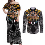 Magpies NAIDOC Week 2026 Personalised Couples Matching Off Shoulder Maxi Dress and Long Sleeve Button Shirt Australian Aboriginal Torres Strait Islander Flag