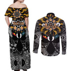Magpies NAIDOC Week 2026 Personalised Couples Matching Off Shoulder Maxi Dress and Long Sleeve Button Shirt Australian Aboriginal Torres Strait Islander Flag