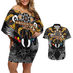 Magpies NAIDOC Week 2026 Personalised Couples Matching Off Shoulder Short Dress and Hawaiian Shirt Australian Aboriginal Torres Strait Islander Flag
