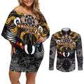 Magpies NAIDOC Week 2026 Personalised Couples Matching Off Shoulder Short Dress and Long Sleeve Button Shirt Australian Aboriginal Torres Strait Islander Flag