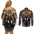 Magpies NAIDOC Week 2026 Personalised Couples Matching Off Shoulder Short Dress and Long Sleeve Button Shirt Australian Aboriginal Torres Strait Islander Flag