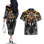 Magpies NAIDOC Week 2026 Personalised Couples Matching Off The Shoulder Long Sleeve Dress and Hawaiian Shirt Australian Aboriginal Torres Strait Islander Flag