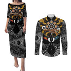 Magpies NAIDOC Week 2026 Personalised Couples Matching Puletasi and Long Sleeve Button Shirt Australian Aboriginal Torres Strait Islander Flag