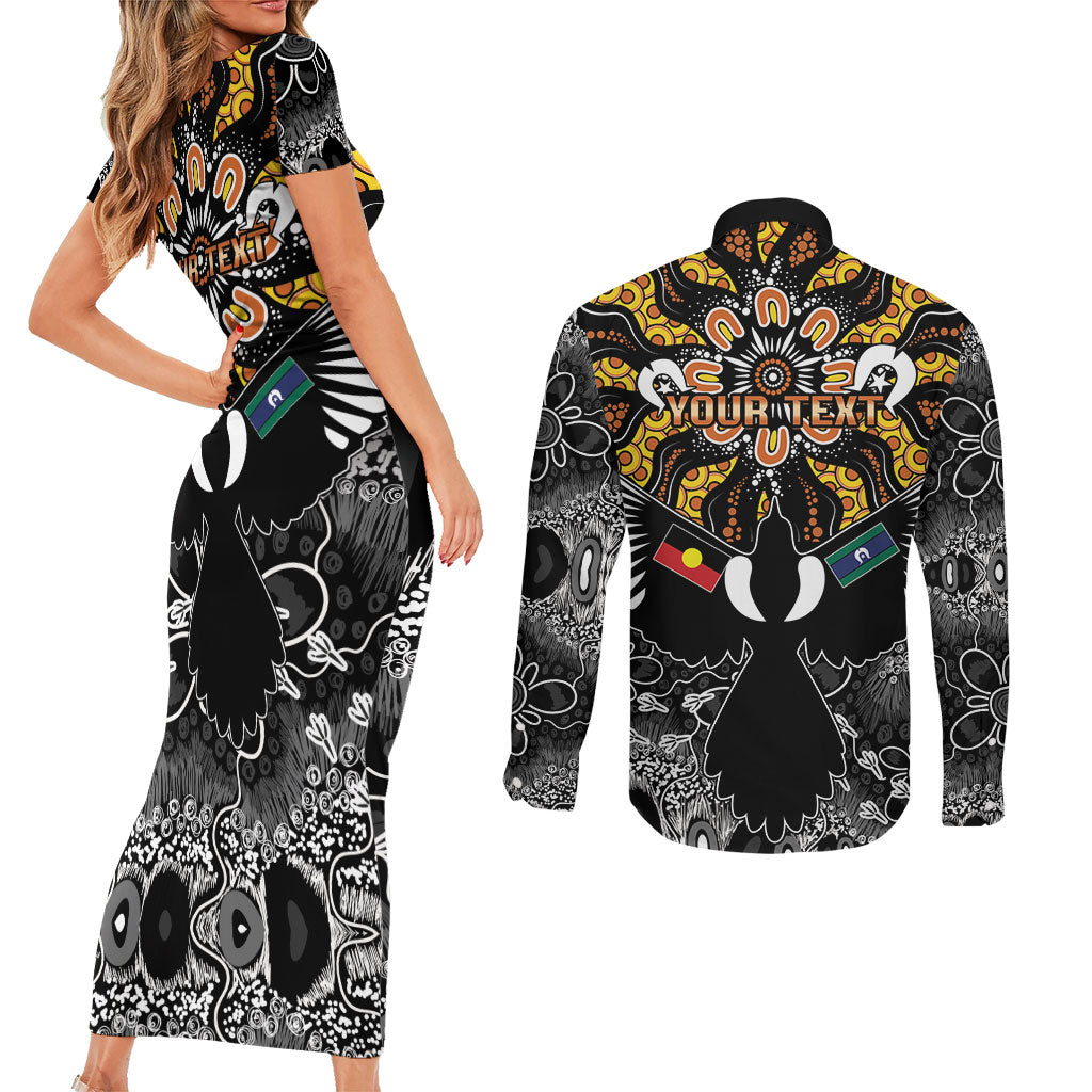 Magpies NAIDOC Week 2026 Personalised Couples Matching Short Sleeve Bodycon Dress and Long Sleeve Button Shirt Australian Aboriginal Torres Strait Islander Flag