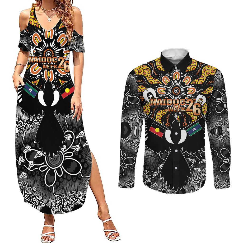 Magpies NAIDOC Week 2026 Personalised Couples Matching Summer Maxi Dress and Long Sleeve Button Shirt Australian Aboriginal Torres Strait Islander Flag
