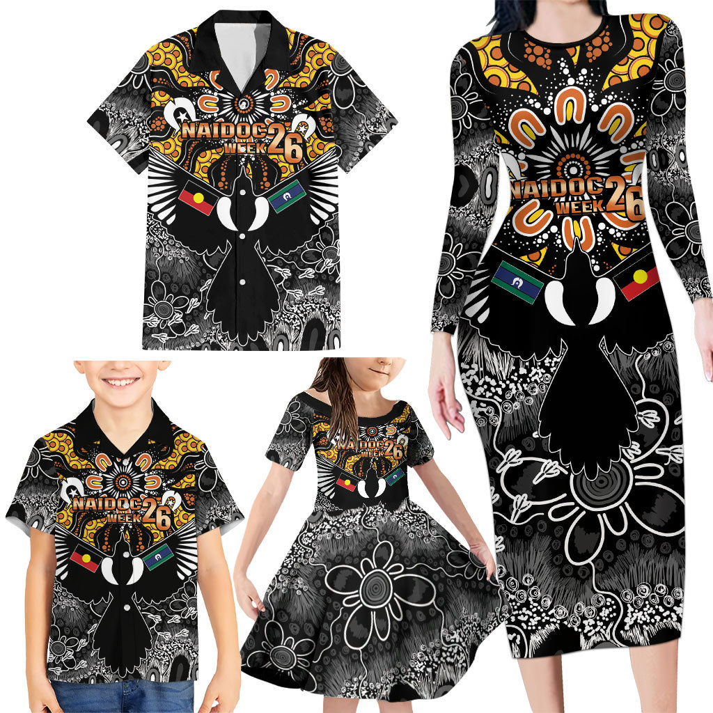 Magpies NAIDOC Week 2026 Personalised Family Matching Long Sleeve Bodycon Dress and Hawaiian Shirt Australian Aboriginal Torres Strait Islander Flag