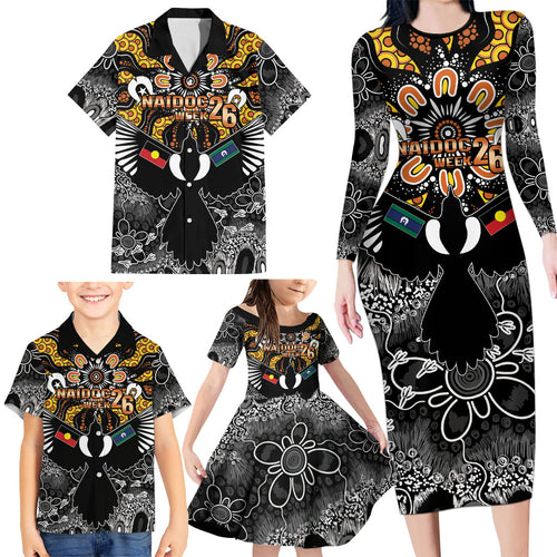 Magpies NAIDOC Week 2026 Personalised Family Matching Long Sleeve Bodycon Dress and Hawaiian Shirt Australian Aboriginal Torres Strait Islander Flag