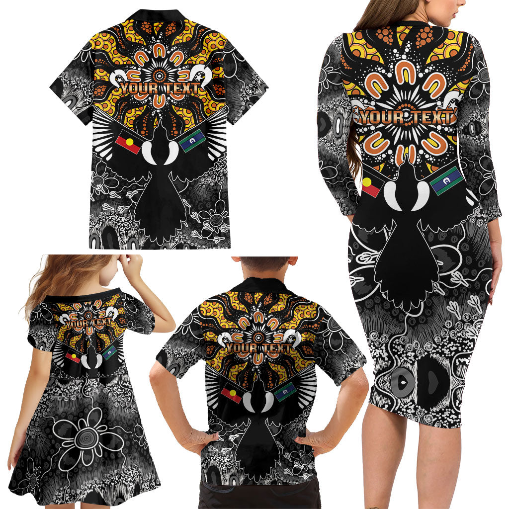Magpies NAIDOC Week 2026 Personalised Family Matching Long Sleeve Bodycon Dress and Hawaiian Shirt Australian Aboriginal Torres Strait Islander Flag