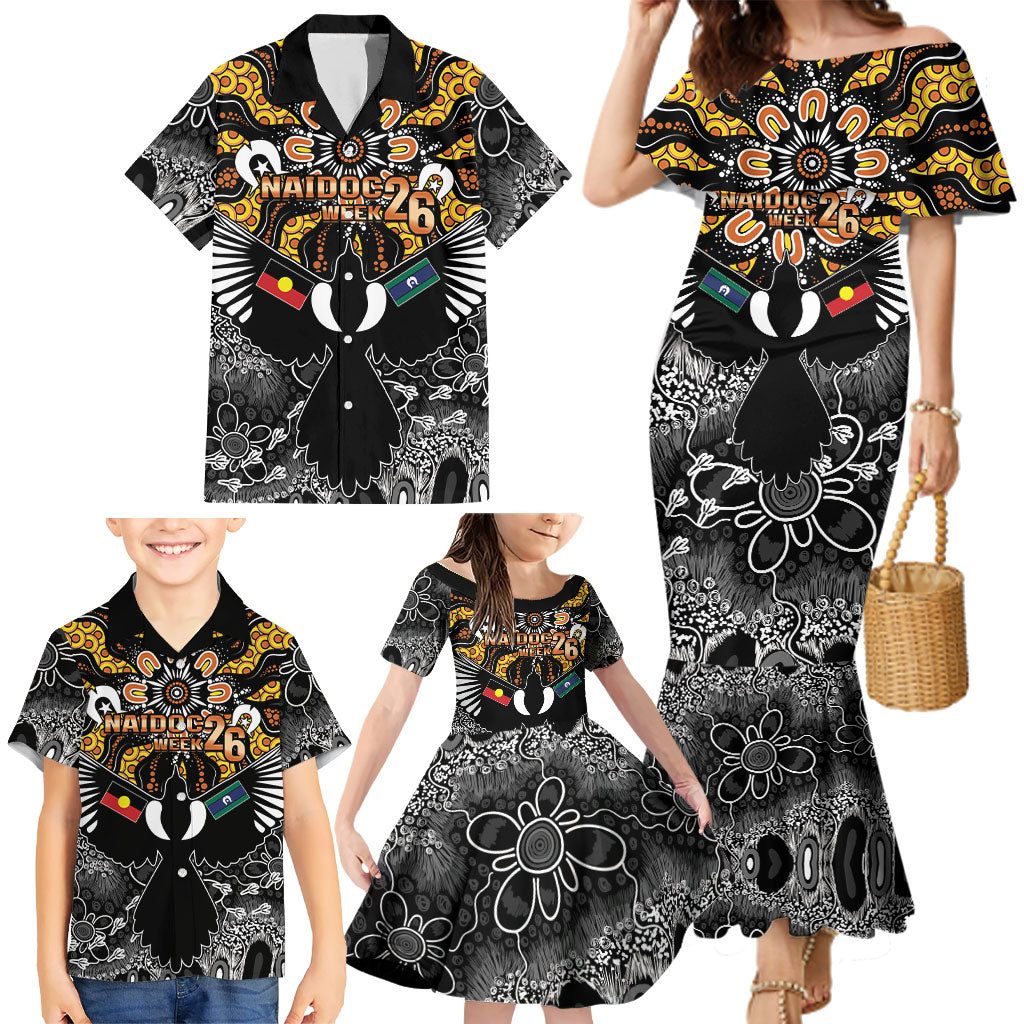 Magpies NAIDOC Week 2026 Personalised Family Matching Mermaid Dress and Hawaiian Shirt Australian Aboriginal Torres Strait Islander Flag
