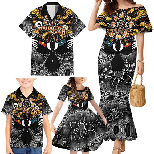 Magpies NAIDOC Week 2026 Personalised Family Matching Mermaid Dress and Hawaiian Shirt Australian Aboriginal Torres Strait Islander Flag