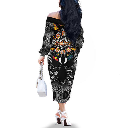 Magpies NAIDOC Week 2026 Personalised Family Matching Off The Shoulder Long Sleeve Dress and Hawaiian Shirt Australian Aboriginal Torres Strait Islander Flag