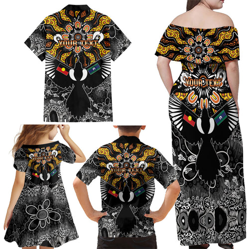 Magpies NAIDOC Week 2026 Personalised Family Matching Off Shoulder Maxi Dress and Hawaiian Shirt Australian Aboriginal Torres Strait Islander Flag