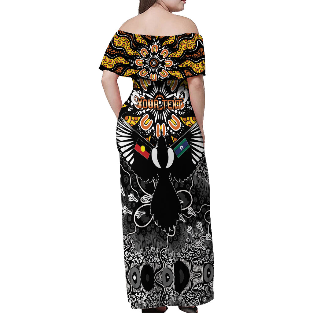 Magpies NAIDOC Week 2026 Personalised Family Matching Off Shoulder Maxi Dress and Hawaiian Shirt Australian Aboriginal Torres Strait Islander Flag