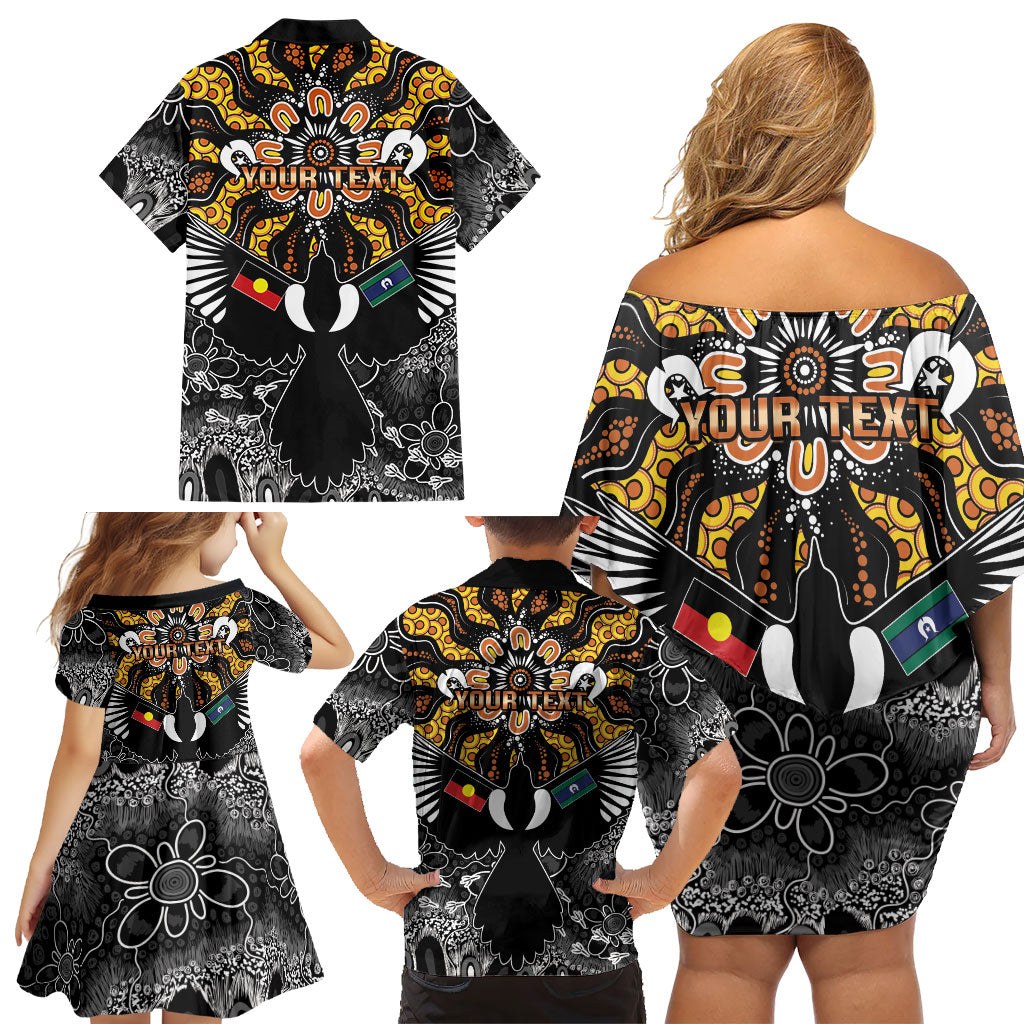 Magpies NAIDOC Week 2026 Personalised Family Matching Off Shoulder Short Dress and Hawaiian Shirt Australian Aboriginal Torres Strait Islander Flag